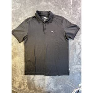 Tommy Bahama Shirt Mens Small Golf Polo Black Pinstripe Short Sleeve Resort